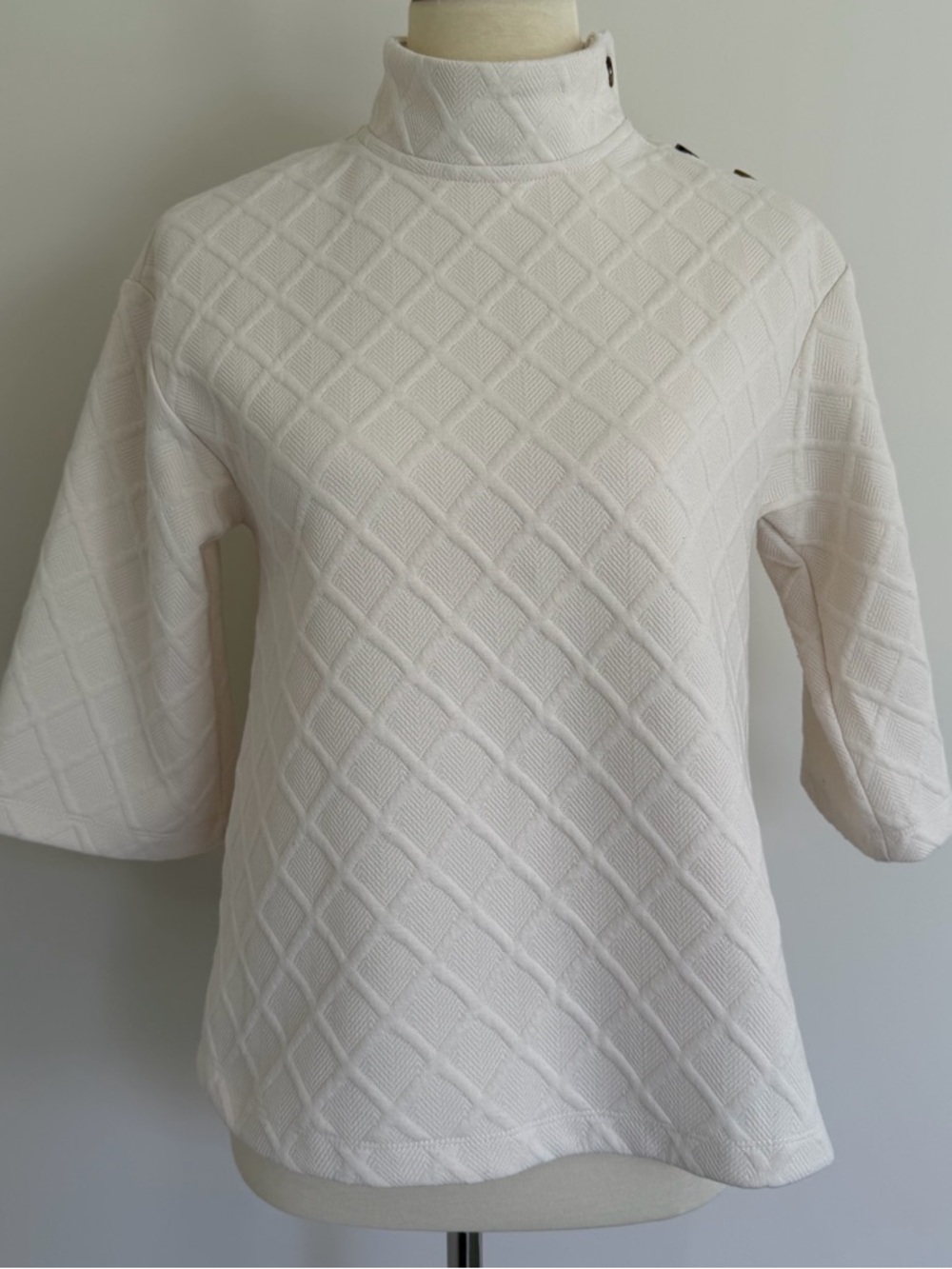 Ivory Textured Diamond Knit Mock Neck Top | Anthropologie